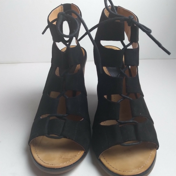 Melrose and Market open toe black lace up suede lace up wedge size 10M. - Picture 8 of 9